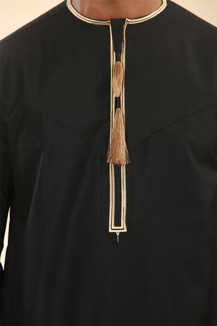 Men's Omani Eid Black Thobe  Saudi Emirati Jubba Robe