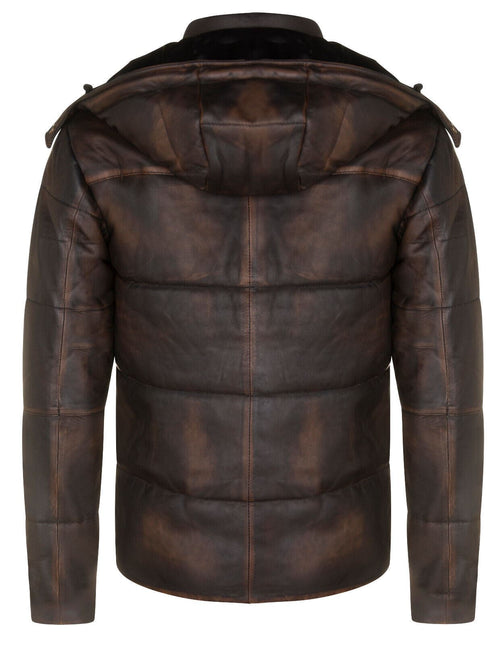 Mens Puffer Leather Bomber Jacket-Augsburg
