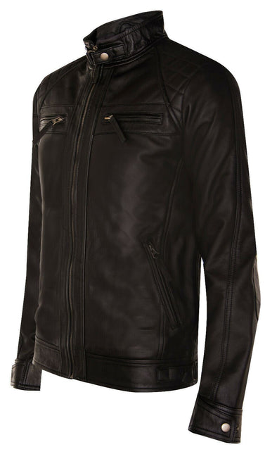 Men's Vintage Leather Quilted Biker Jacket-Monaco