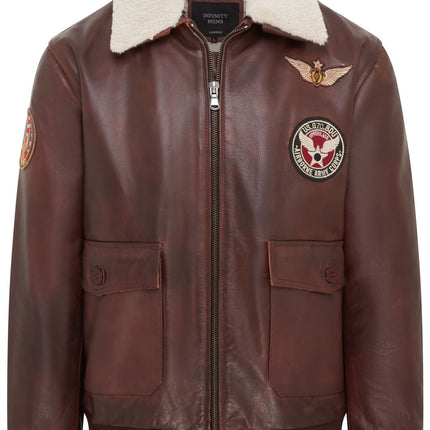 Men's Top Gun Air Force A2 Brown Aviator Bomber Cowhide Leather Jacket