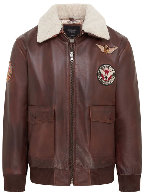 Men's Top Gun Air Force A2 Brown Aviator Bomber Cowhide Leather Jacket