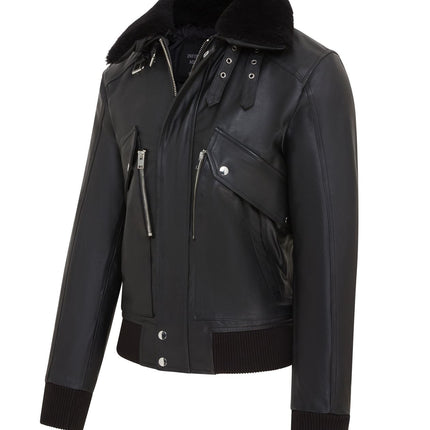 Men's Air Force A2 USAF Black Aviator Bomber Leather Cowhide Jacket