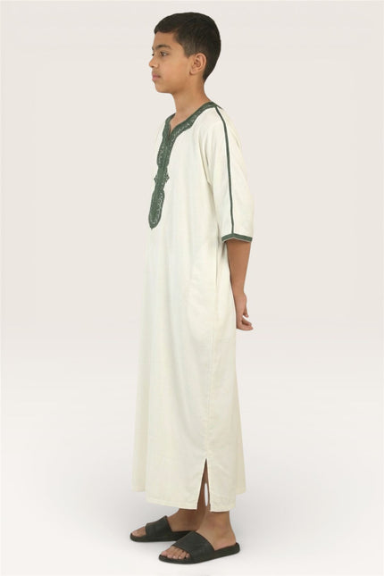 Kids Boys White Moroccan Thobe Robe Djellaba Gandoura Eid Jubba- K-GG008