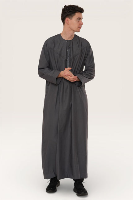 Men's Eid Grey Moroccan Jubba Robe Djellaba Ramadan Eid Thobe - HM11