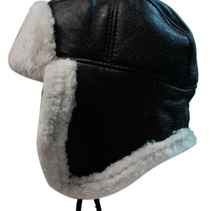Men's B3 Brown Cream RAF Aviator Shearling Sheepskin WW2 Flying Hat