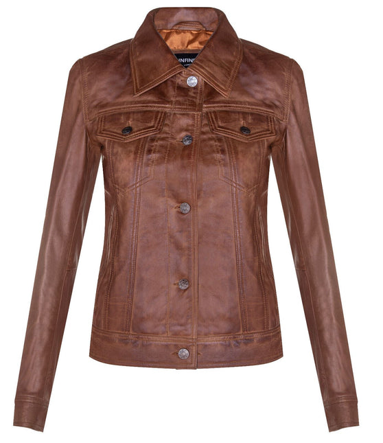 Womens Leather Trucker Jeans Jacket-Anderlecht