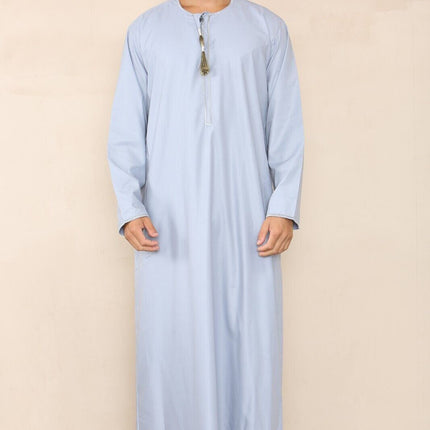 Mens Blue Thobe Jubba Saudi Islamic Arab Eid Emirati Kaftan Jubbah Tassel Robe