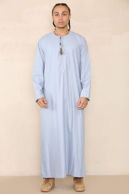 Mens Blue Thobe Jubba Saudi Islamic Arab Eid Emirati Kaftan Jubbah Tassel Robe