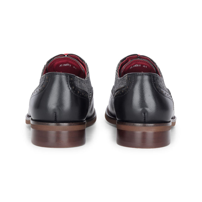Justin Reess Men's Black Leather Tweed Brogue Shoes - Albert