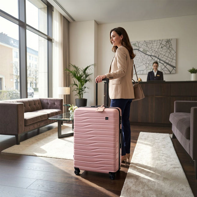 Hardshell Rose Gold Suitcase Set Robust 8 Wheel Luggage Cabin Case Bag