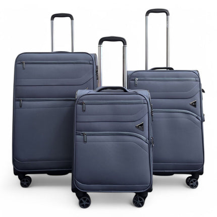 Lightweight Soft Grey Dual 4 Wheel Cabin Luggage Suitcase Set