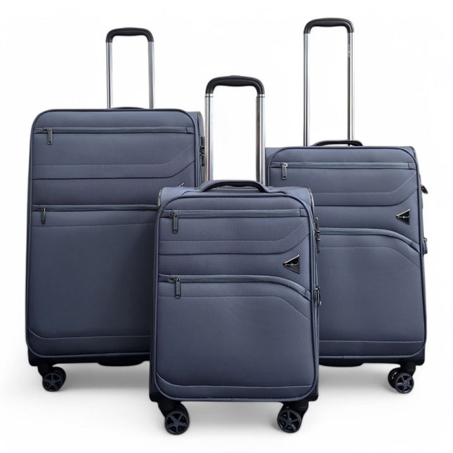 Lightweight Soft Grey Dual 4 Wheel Cabin Luggage Suitcase Set
