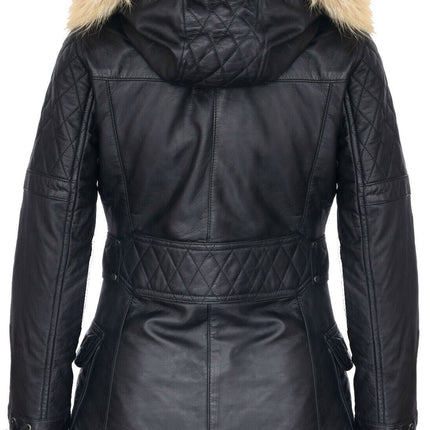 Womens Quilted Leather Parka Jacket-Brussels
