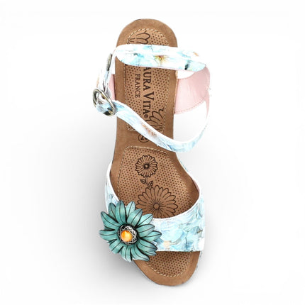 Laura Vita Women's Facyo 75 Blue Floral Leather Wedge Espadrille Sandals