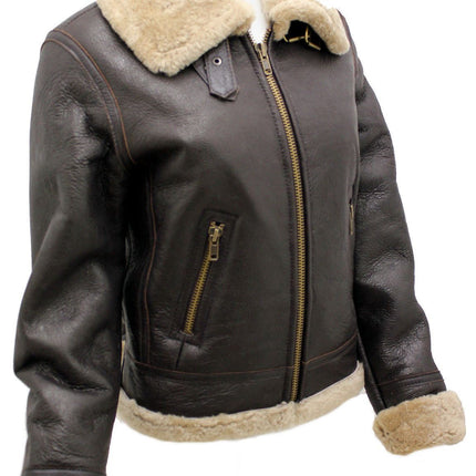 Womens Brown B3 Sheepskin Leather Flying Jacket-Kayseri