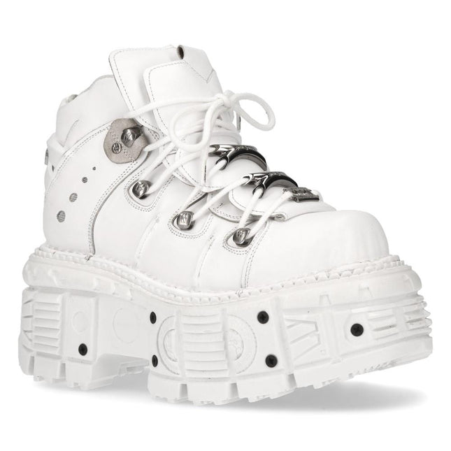 New Rock Unisex White Leather Gothic Punk Boots - M-TANK106-C1