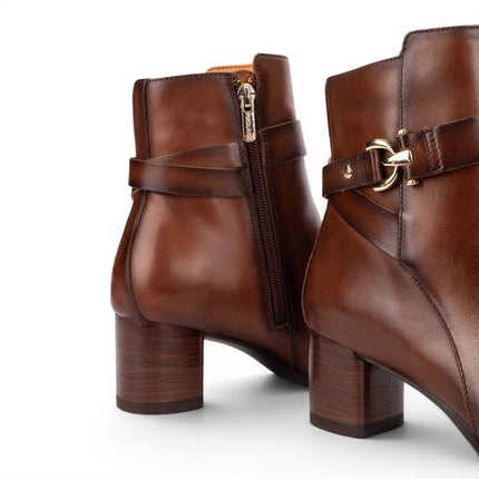 Pikolinos Women's Brown Leather Ankle Heeled Boots - Calafat