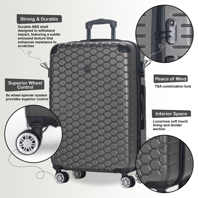 Strong ABS Hardshell Cabin Suitcase 55 x 40 x 20 cm Luggage Suitable for Easyjet, Ryanair