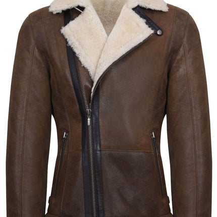 Mens Double Breasted Sheepskin Leather Biker Jacket-Manila