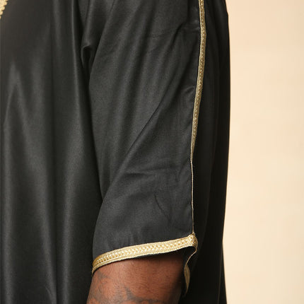 Men's Black Moroccan Thobe Djellaba Jubba Robe Eid