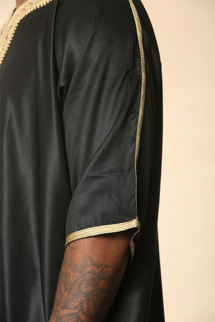 Men's Black Moroccan Thobe Djellaba Jubba Robe Eid