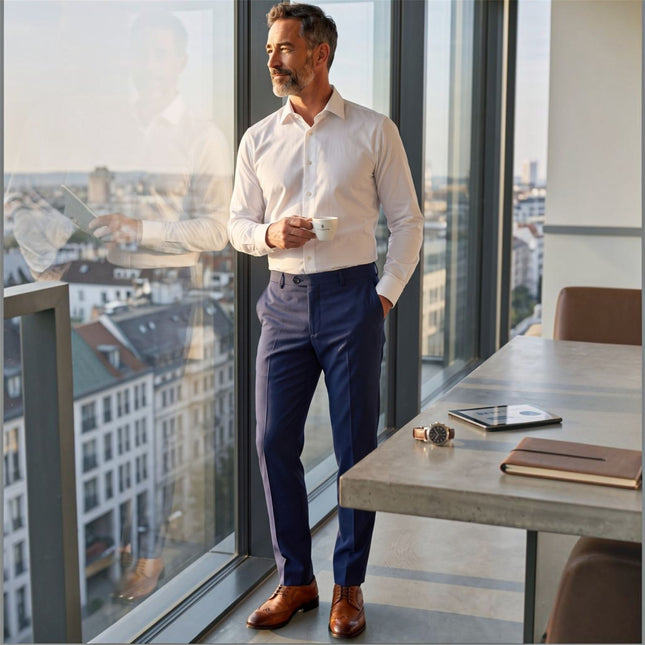 Men's Navy Formal Pants Tailored Fit Trousers - Belmont