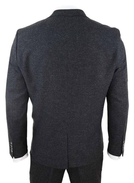 Mens 3 Piece Black Wool Tweed Vintage Retro Suit