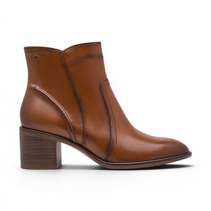 Tamaris Women's Brown Tan Leather Heeled Ankle Boots - 25313-47