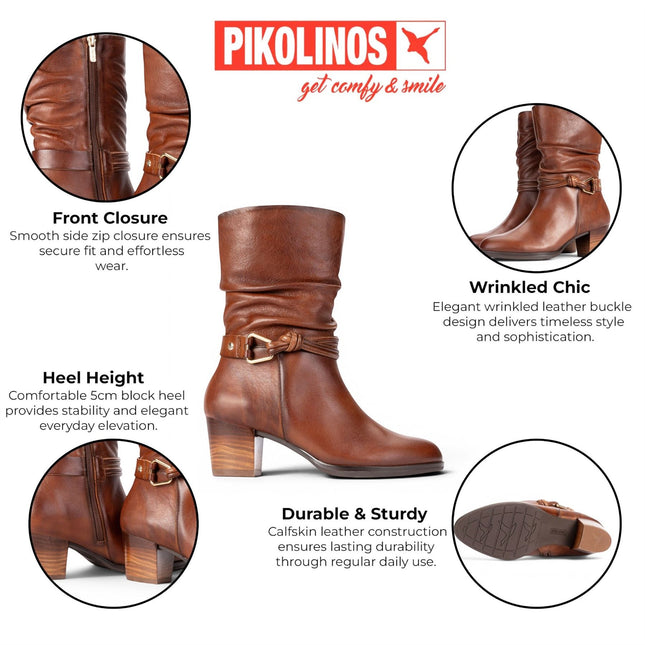 Pikolinos Women's Brown Leather Mid-Calf High Boots - Zamora