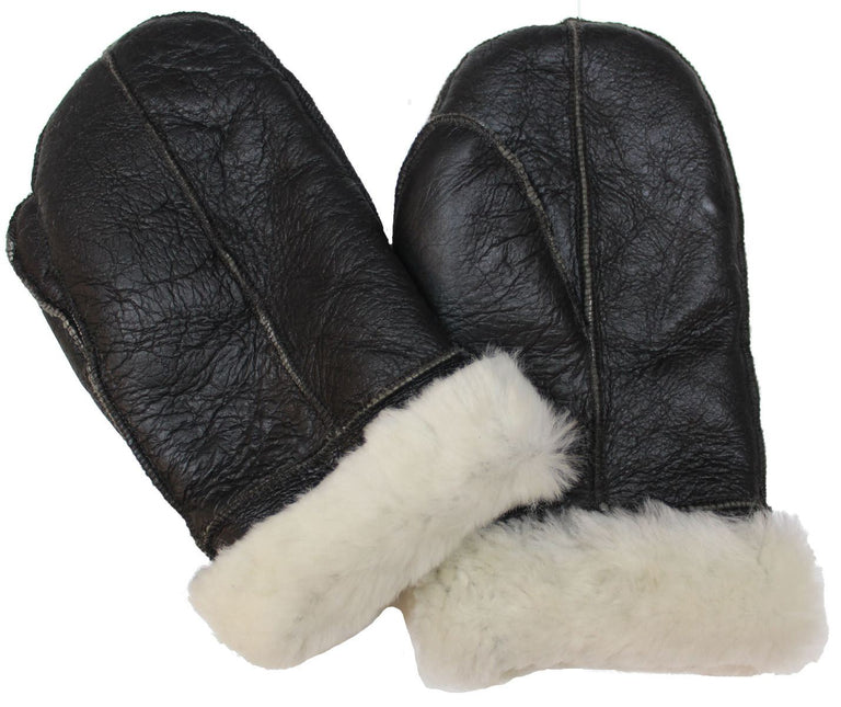 Unisex Cream Real Sheepskin Leather Shearling Gloves Warm Mittens