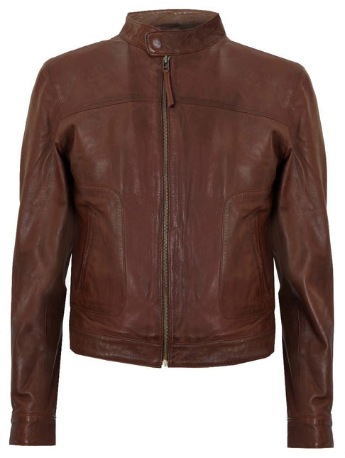 Men’s Classic Fitted Leather Biker Jacket-Austin