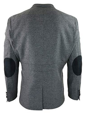 Mens Wool Tweed Shooting Jacket Hunting Blazer Smart Casual Elbow Patch Grey