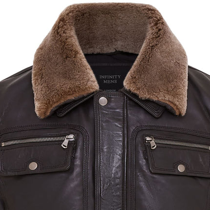 Mens Leather Jacket Trucker Removable Sheepskin Collar Casual Jacket