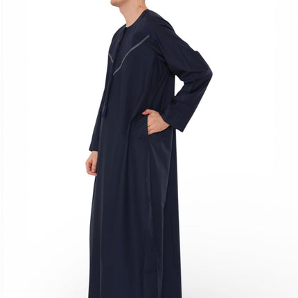 Men's Eid Navy Blue Moroccan Thobe Robe Djellaba Ramadan Eid Jubba- HM10