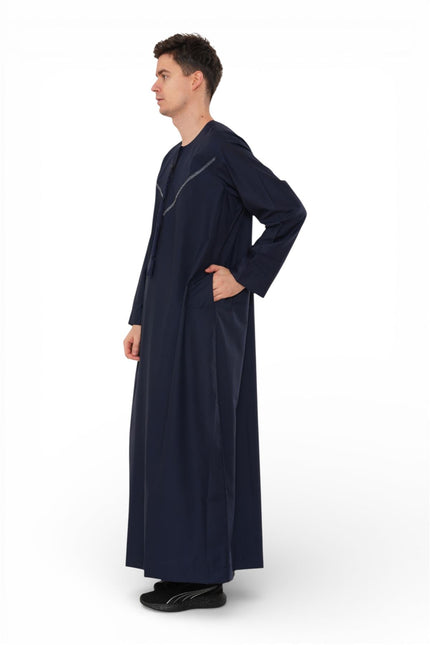 Men's Eid Navy Blue Moroccan Thobe Robe Djellaba Ramadan Eid Jubba- HM10