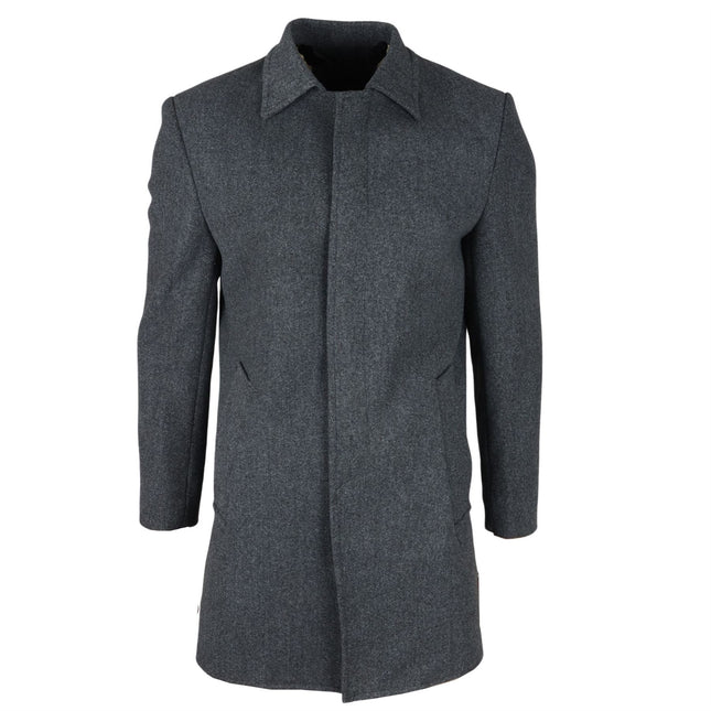 Men's Wool Blend Classic Collar Grey Overcoat
