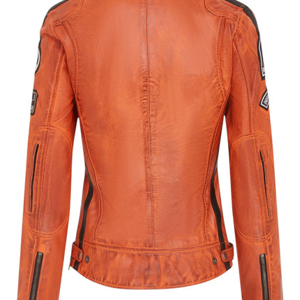 Womens Biker Racing Badges Leather Jacket-Eastleigh