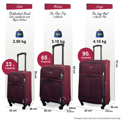Expandable Soft Shell 4 Wheel Luggage Travel Cabin Suitcase Set Holiday Bags