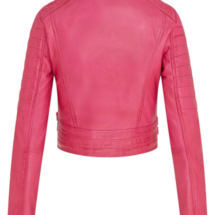 Womens Cropped Brando Leather Biker Jacket-Damascus