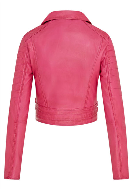 Womens Cropped Brando Leather Biker Jacket-Damascus