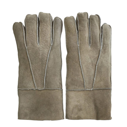 Infinity Leather Unisex Stone Sheepskin Suede Gloves with Roll Up/Down Cuff