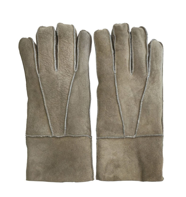 Infinity Leather Unisex Stone Sheepskin Suede Gloves with Roll Up/Down Cuff