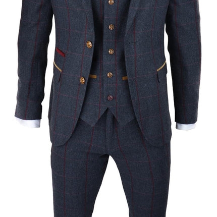 Mens Herringbone Tweed Suit 3 Piece Navy Blue Peaky Blinders 1920s Tailored Fit