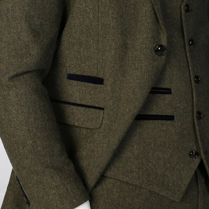 Men's Olive Green Wool Blend Tweed Formal Suit