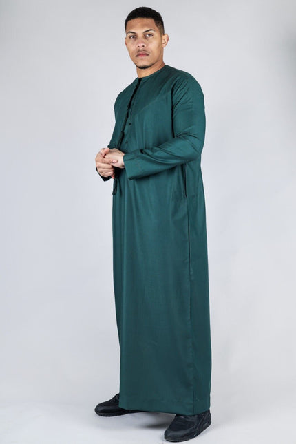 Men's Green Thobe Emirati Islamic Jubba Robe Eid Tassel Regular Fit