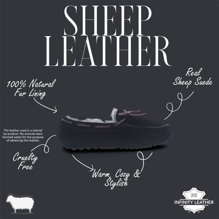 Women's Black Genuine Sheepskin Moccasin Winter Slippers - Aspen