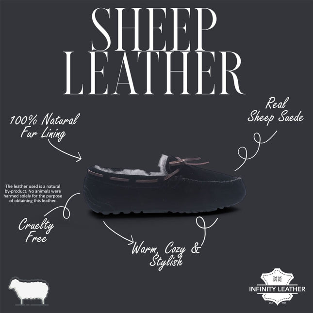 Women's Black Genuine Sheepskin Moccasin Winter Slippers - Aspen