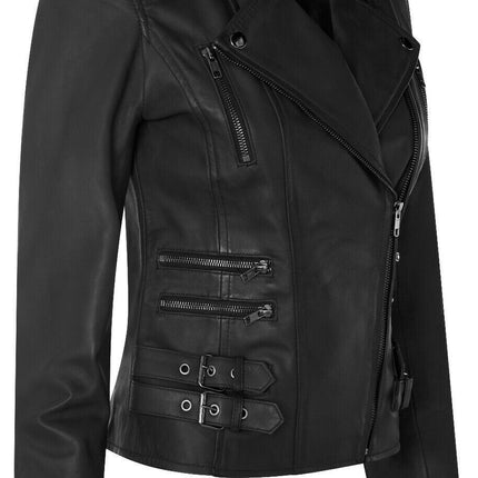 Womens Leather Brando Biker Jacket-Orlando