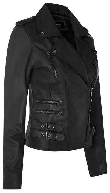 Womens Leather Brando Biker Jacket-Orlando