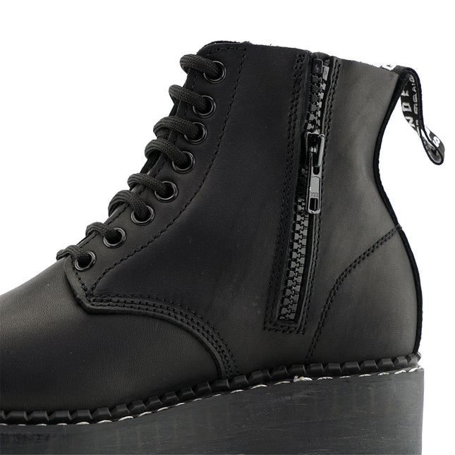 Grinders Unisex Black Chalie Acs Leather Ankle Casual Lace Up Boots
